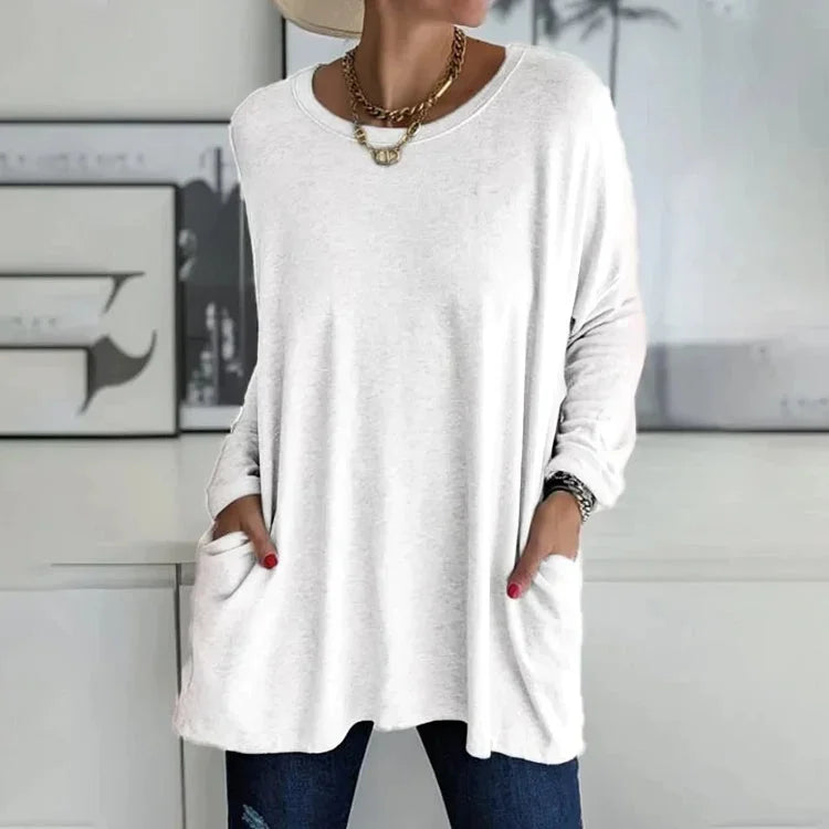 Pull Oversize Col Rond Poches Pratiques