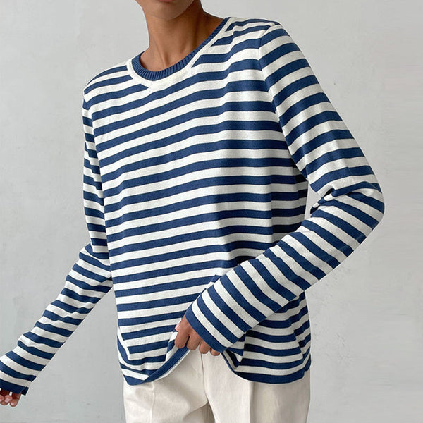Pull Rayé Col Rond Coupe Ajustée