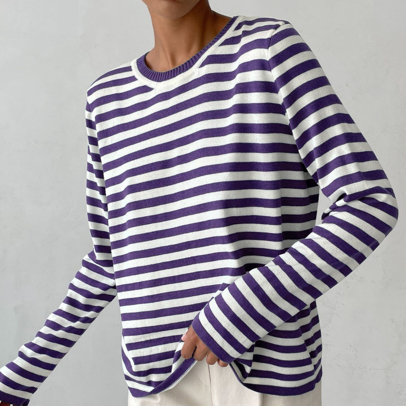 Pull Rayé Col Rond Coupe Ajustée