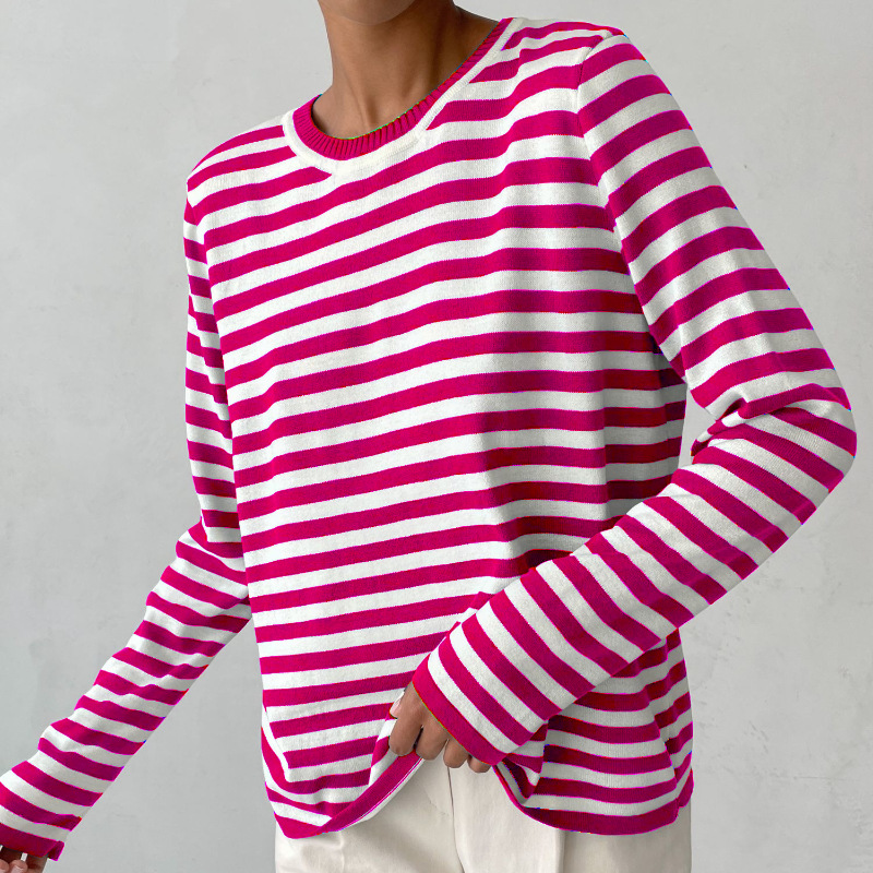 Pull Rayé Col Rond Coupe Ajustée