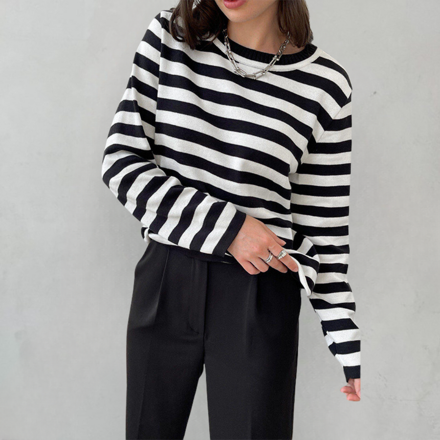 Pull Rayé Col Rond Coupe Ajustée