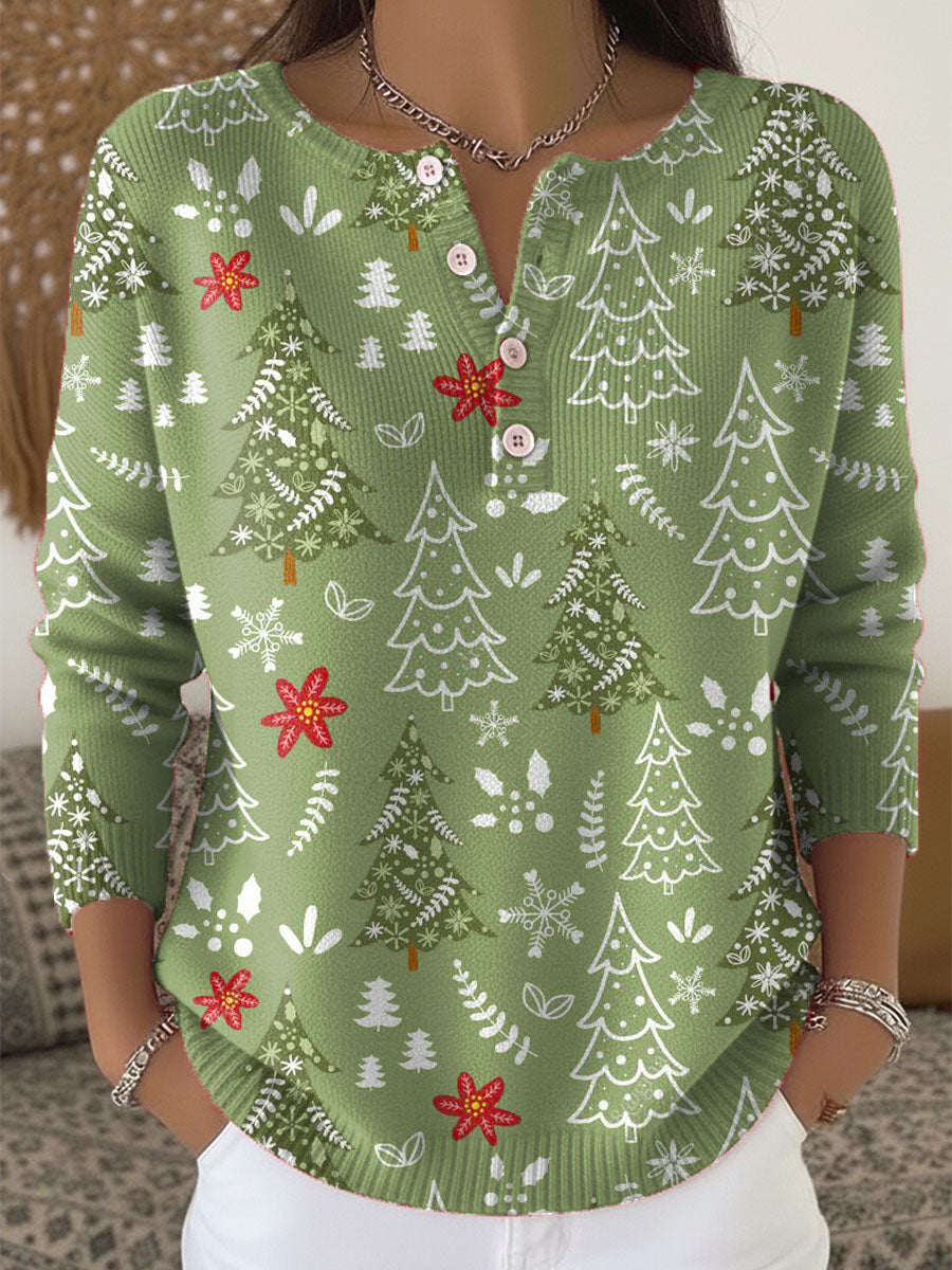 Pull Motifs Festifs Col Boutonné