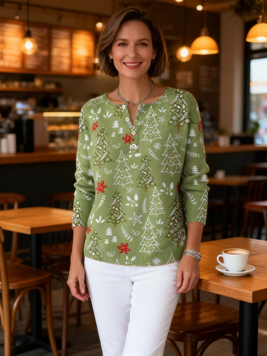 Pull Motifs Festifs Col Boutonné