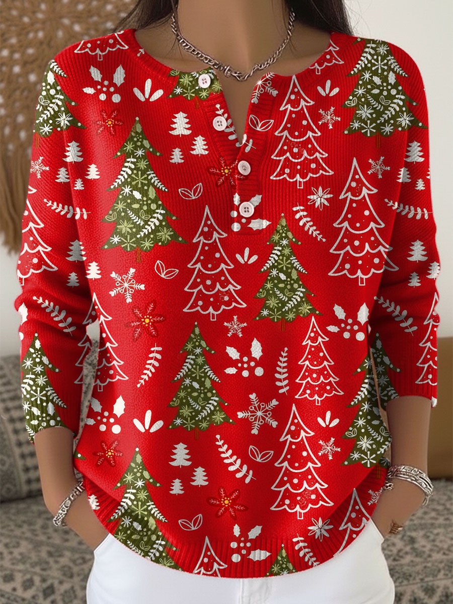 Pull Motifs Festifs Col Boutonné