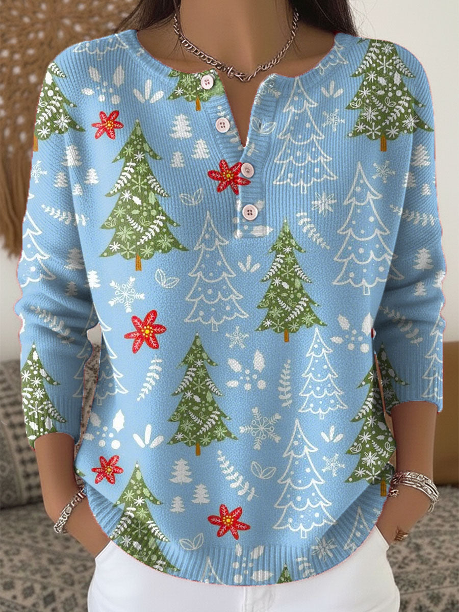 Pull Motifs Festifs Col Boutonné