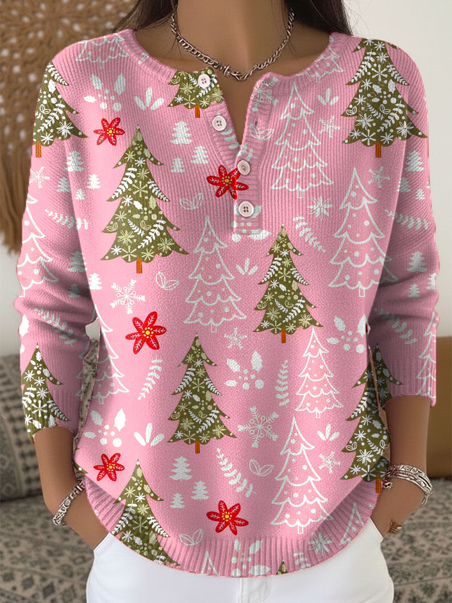 Pull Motifs Festifs Col Boutonné