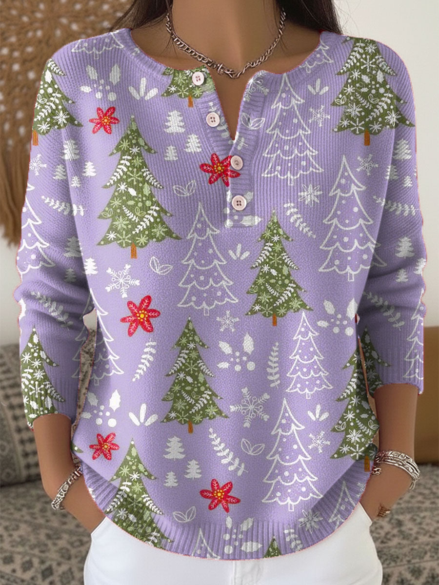 Pull Motifs Festifs Col Boutonné