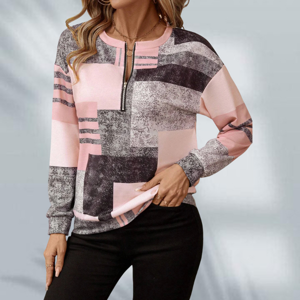 Pull Col Demi-Zip Géométrique Confortable