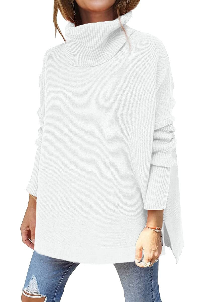 Pull Col Montant Côtelé Coupe Décontractée