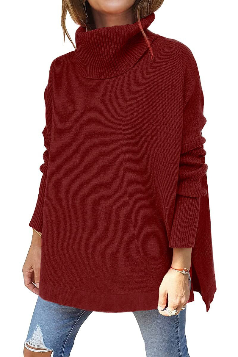 Pull Col Montant Côtelé Coupe Décontractée