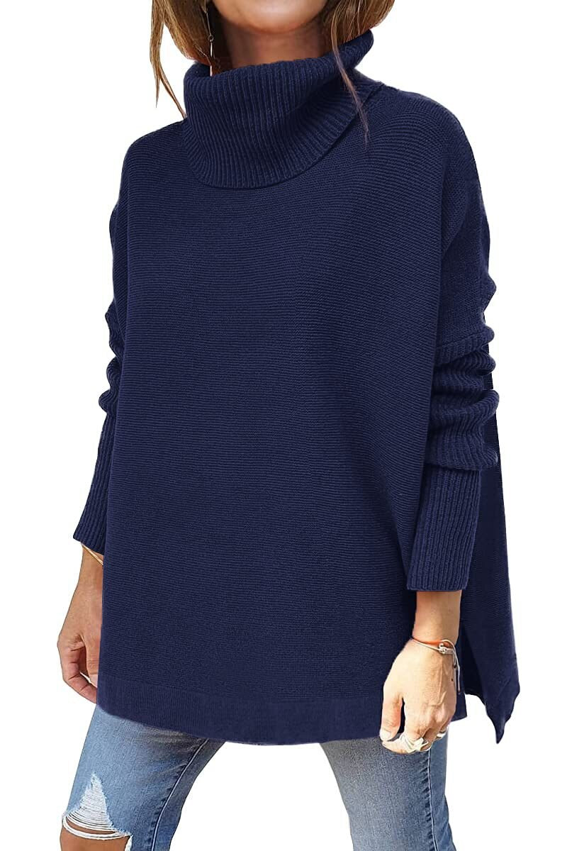 Pull Col Montant Côtelé Coupe Décontractée