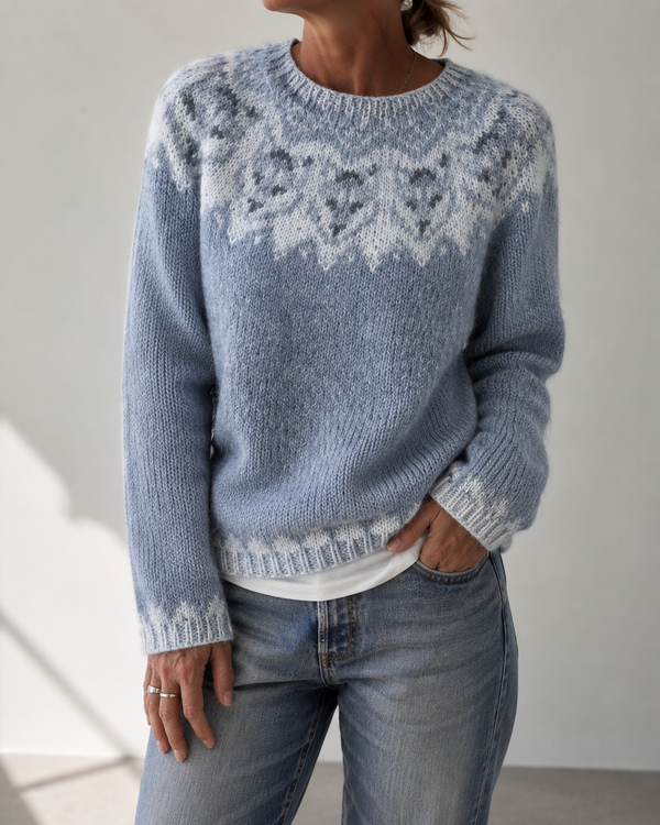 Pull Col Montant Jacquard Épaulettes