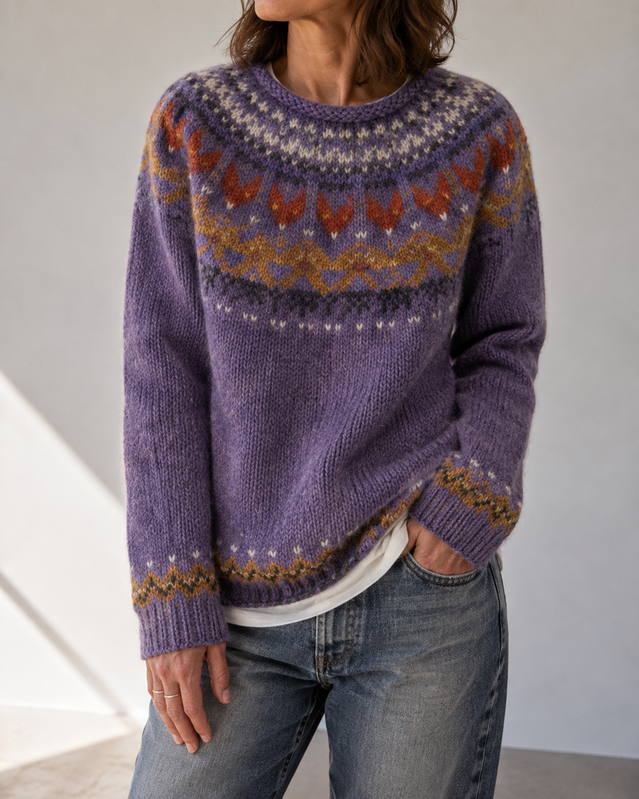 Pull col montant jacquard épaulettes — vue de côté