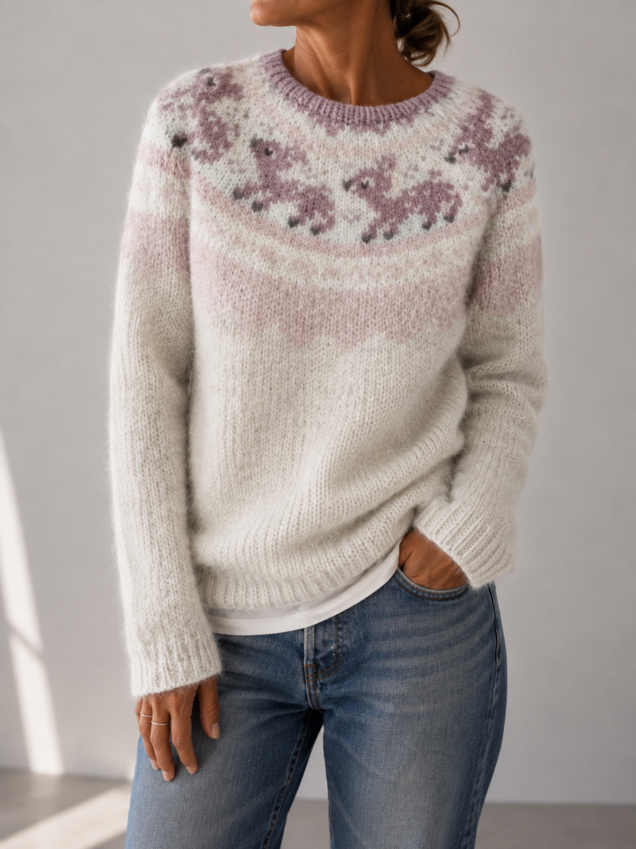 Pull col montant jacquard épaulettes — vue de dos