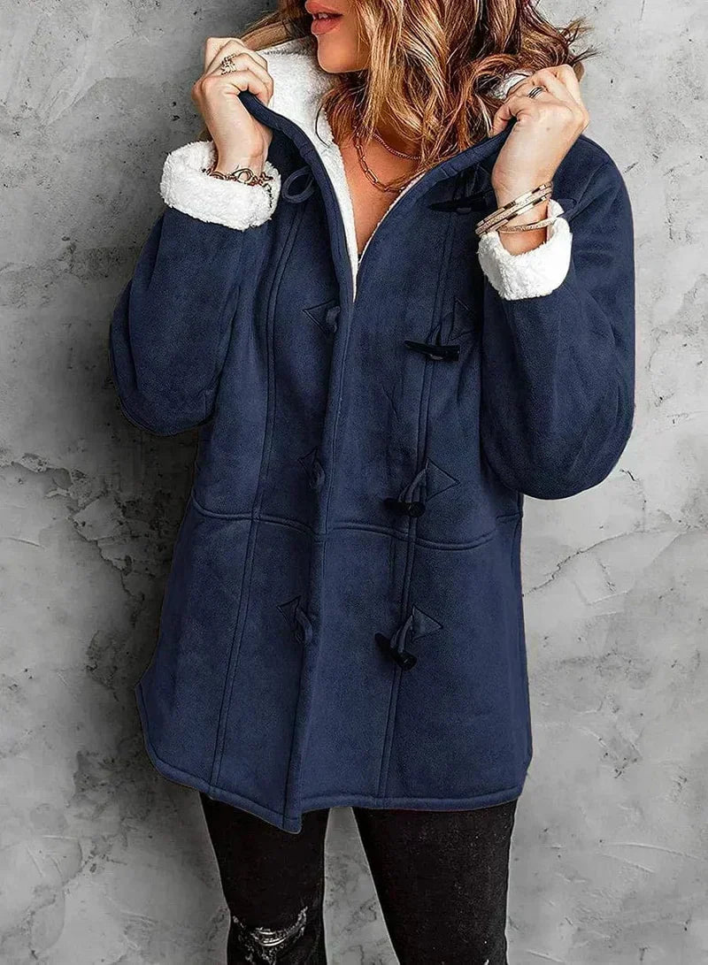 Manteau Mi-long à Capuche Bordée Douillette