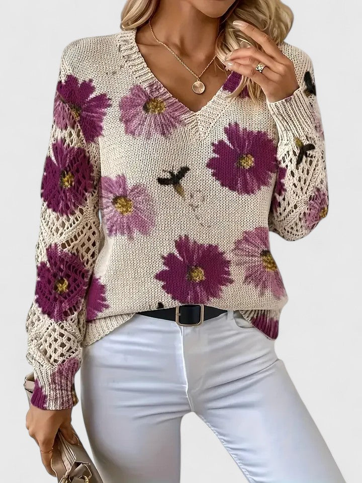 Pull Col V Floral Élégant