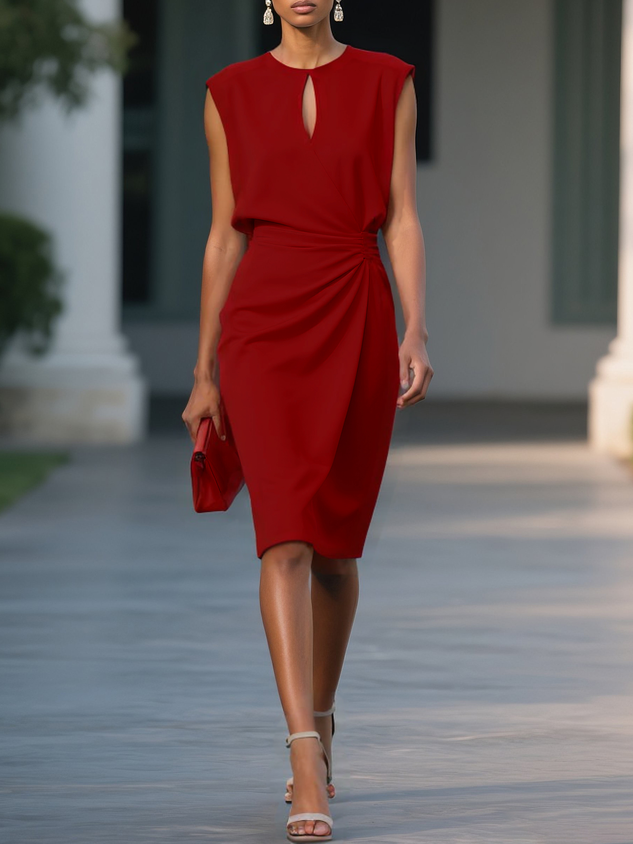 Robe midi classique à encolure ronde et manches cape