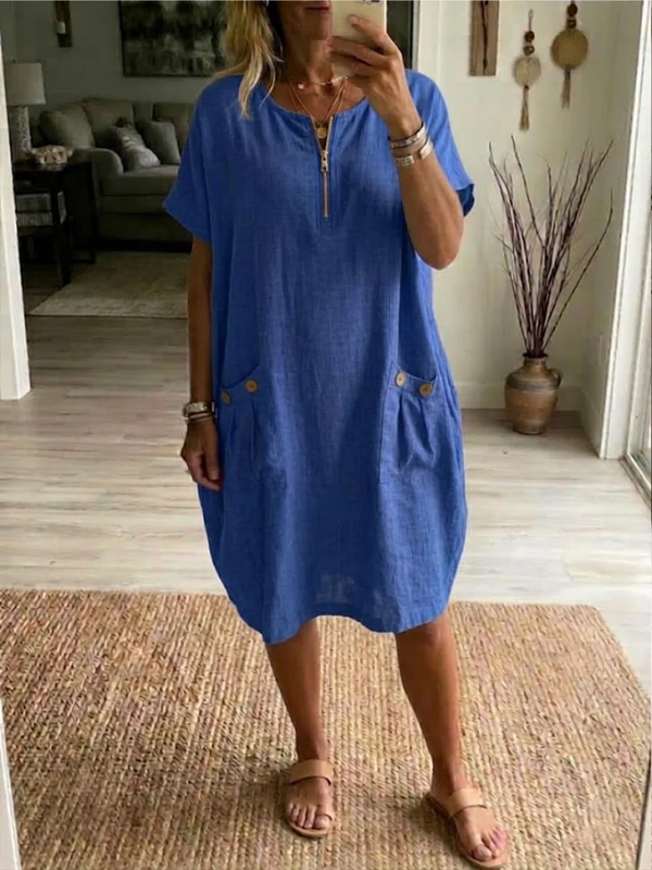 Robe Femme Ample Minimaliste Zip Frontal - Confort et Élégance au Quotidien
