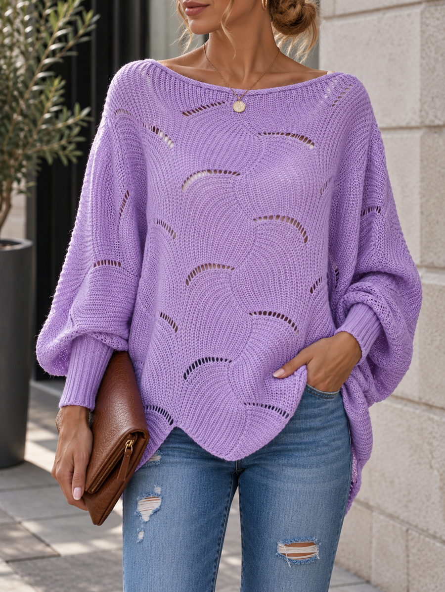 Pull oversize motif ondulé ajouré — silhouette complète