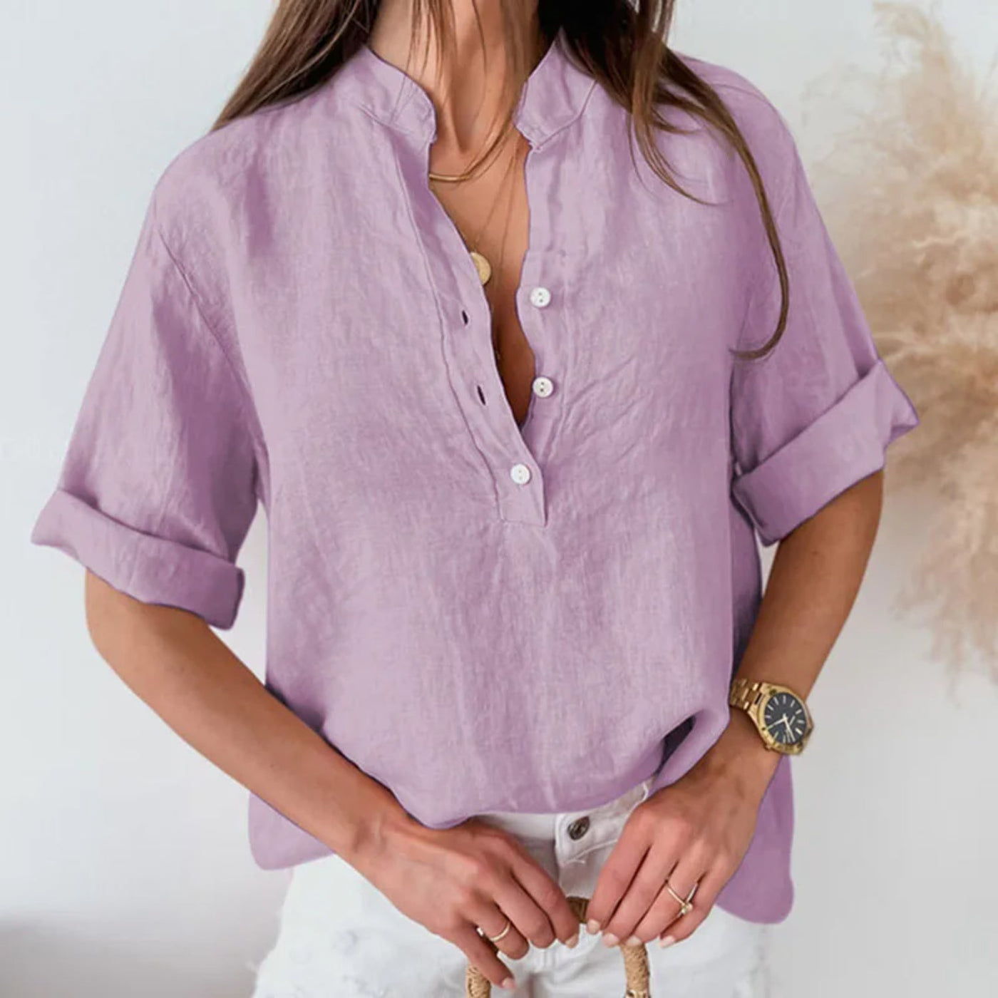 MiaMilana - Blouse en lin à col roulé