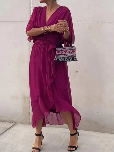 Monica™ | Robe midi en chiffon avec effet portefeuille