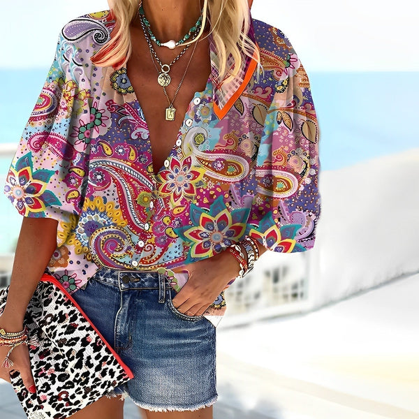 Cassie | Chemisier imprimé Mandala Boho Chic pour femmes