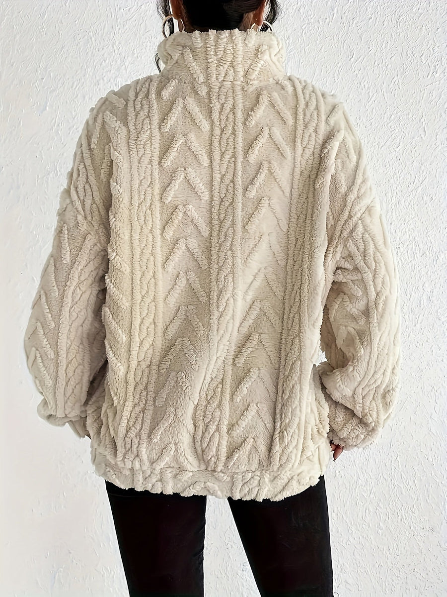 Pull Col Montant à Torsades Demi-Zip