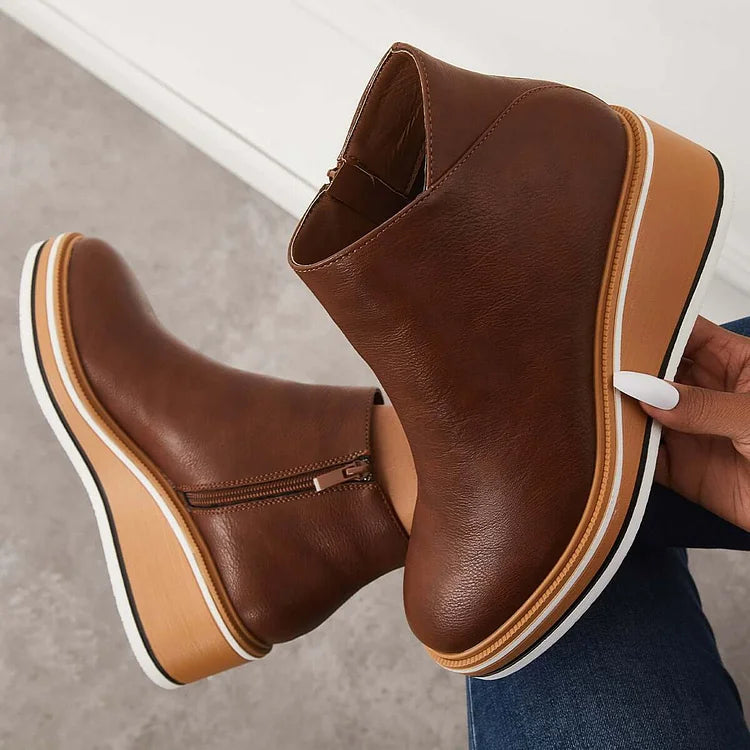 Bottines à Talon Compensé et Fermeture Éclair