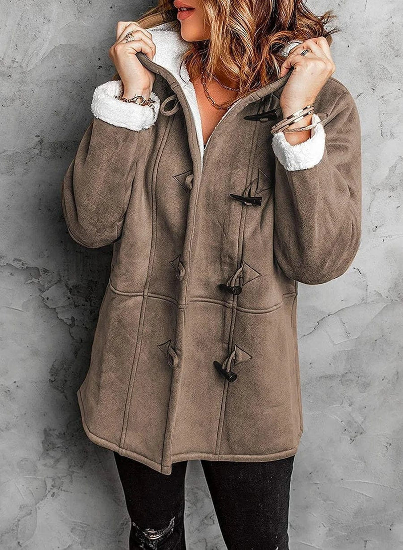 Manteau Mi-long à Capuche Bordée Douillette