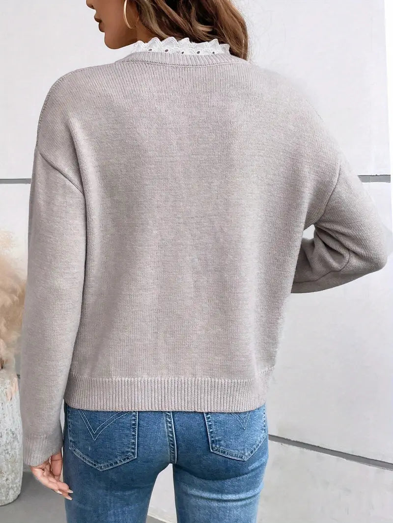 Pull Col Rond Détail Dentelle Devant