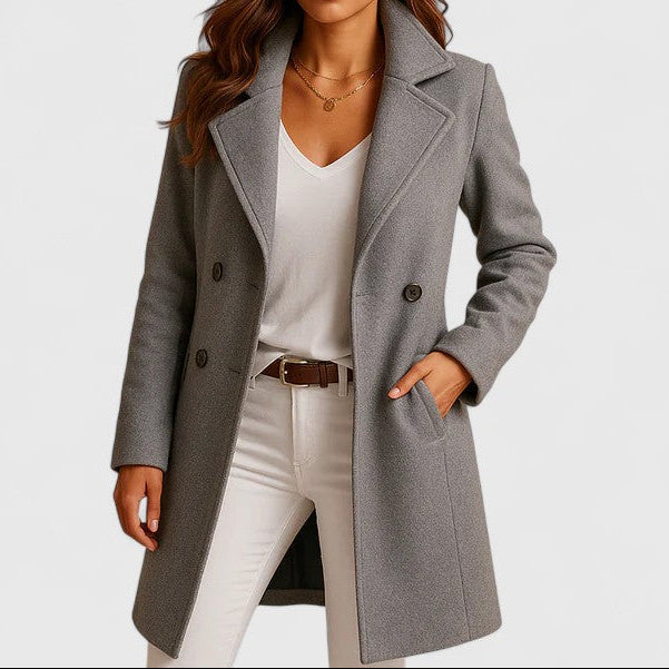 Manteau Long Croisé à Revers Cintré