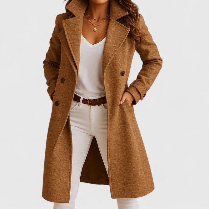 Manteau Long Croisé à Revers Cintré