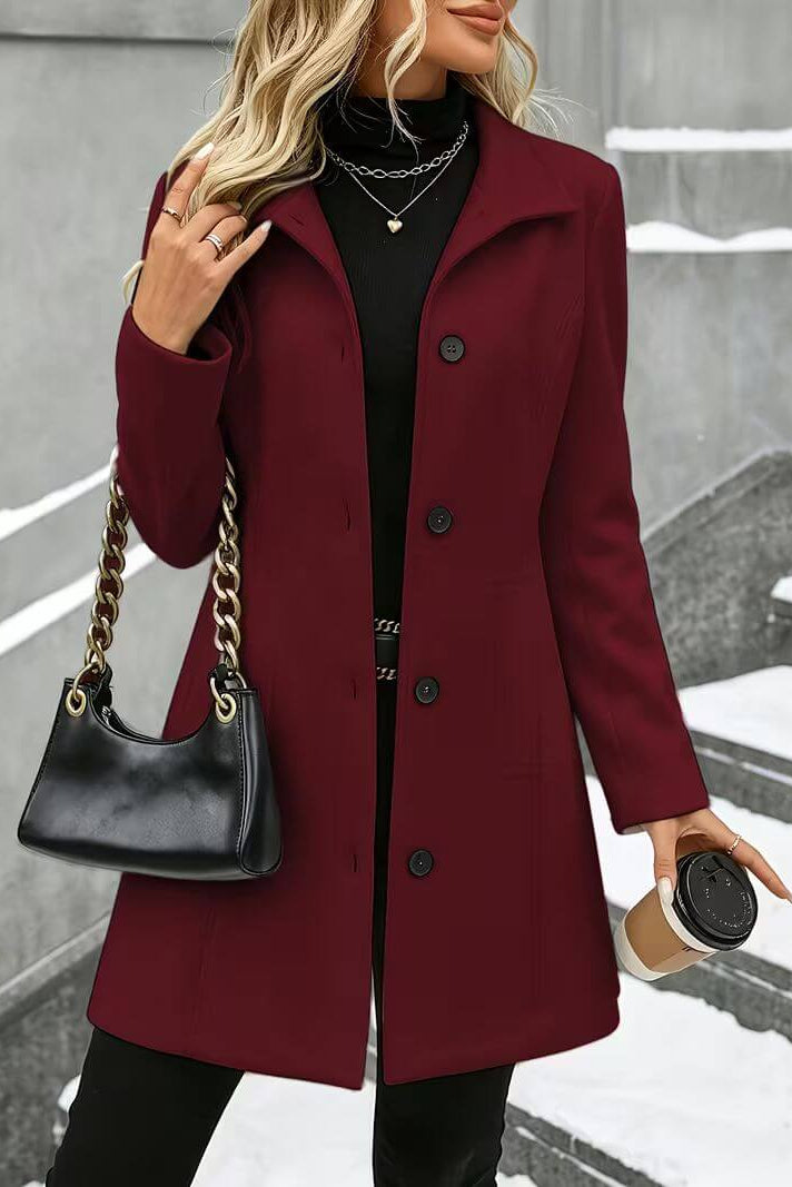 Manteau Long Cintré à Col Revers