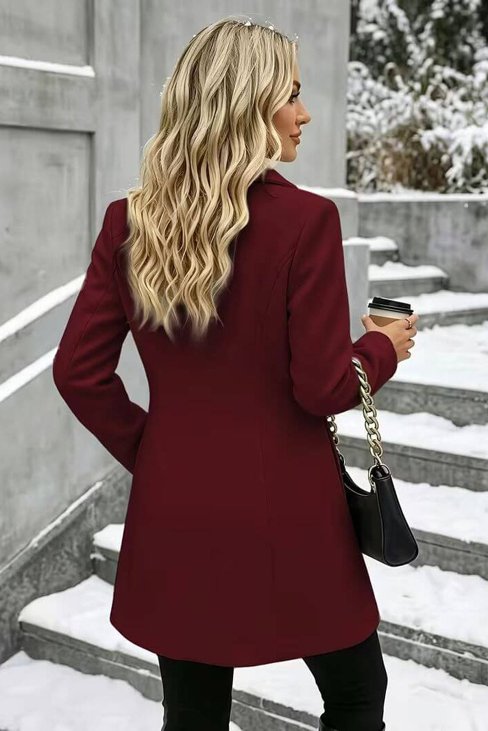 Manteau Long Cintré à Col Revers