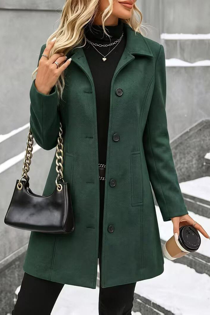 Manteau Long Cintré à Col Revers