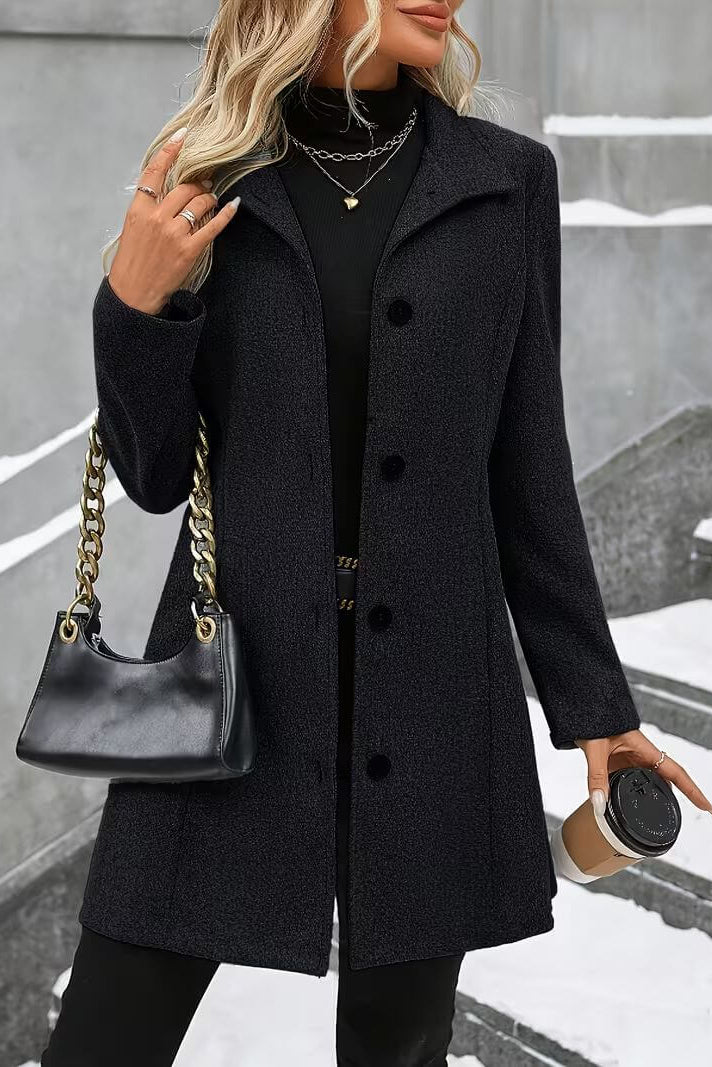 Manteau Long Cintré à Col Revers