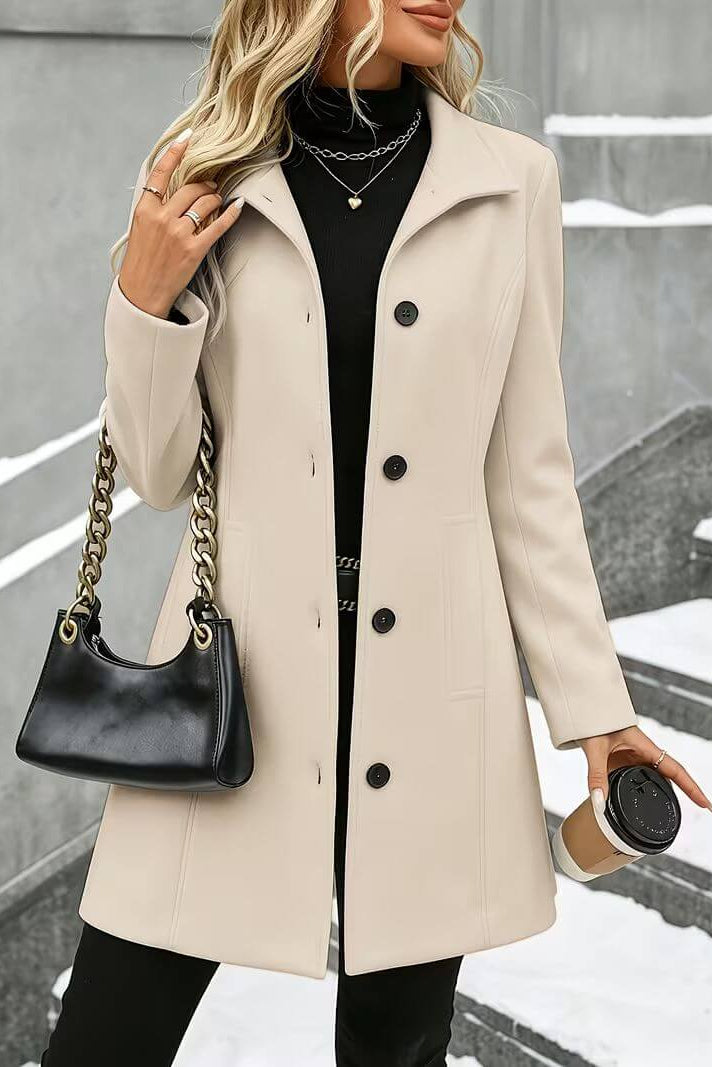 Manteau Long Cintré à Col Revers