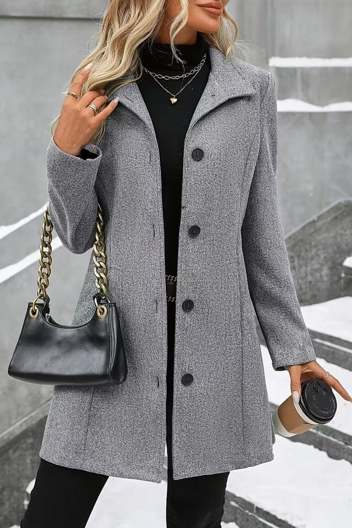 Manteau Long Cintré à Col Revers
