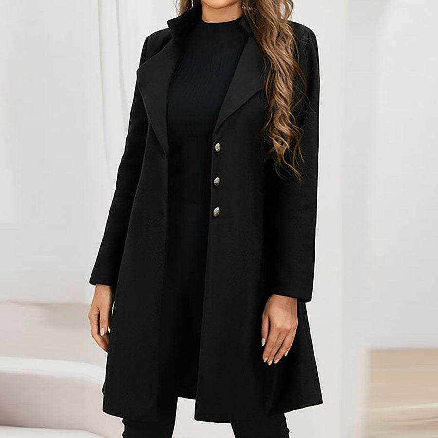 Manteau Long Cintré à Col Cranté