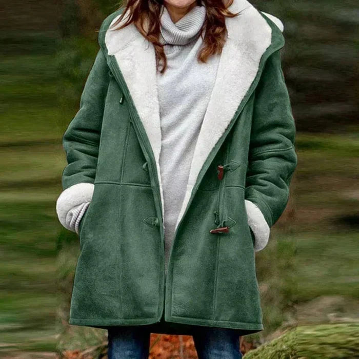 Manteau Mi-long à Capuche Bordée Douillette