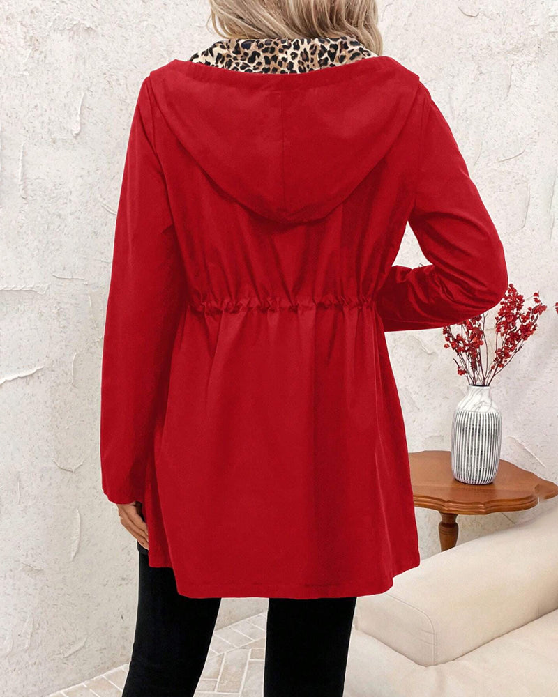Manteau Mi-long Réversible à Capuche Léopard