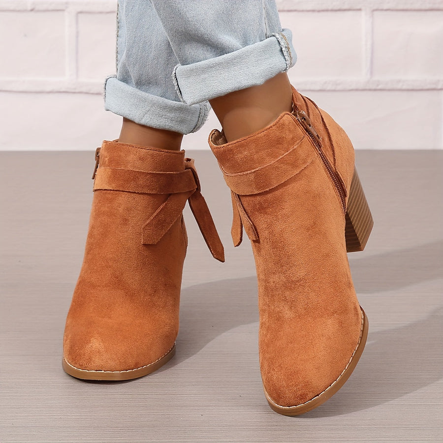 Bottines Cheville à Talon Bloc et Nœud