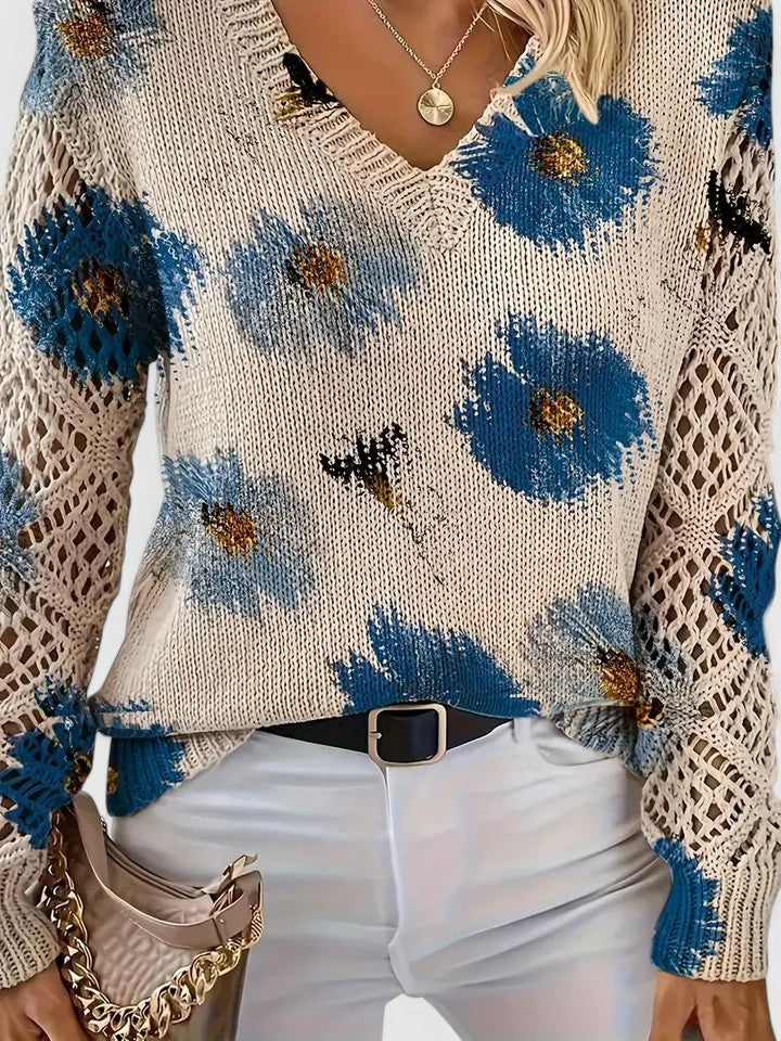Pull Col V Floral Élégant