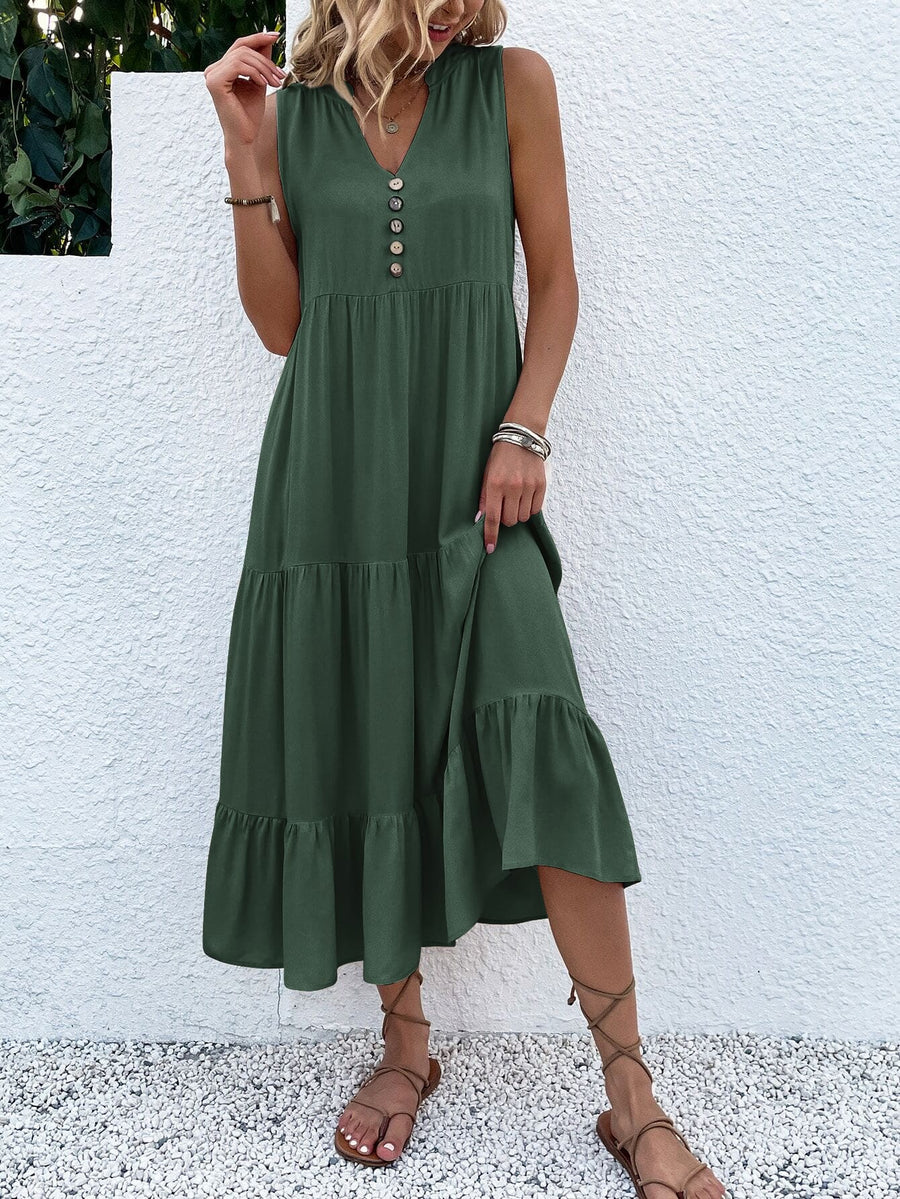 Robe maxi fluide à volants — vue de profil, tombé des volants