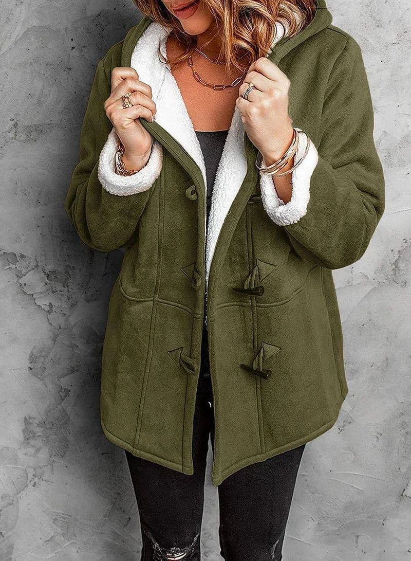 Manteau Mi-long à Capuche Bordée Douillette