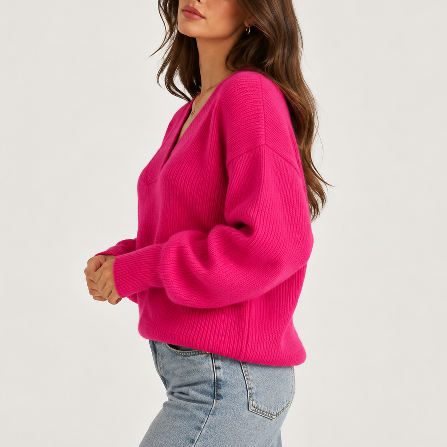 Pull Col V Ample à Côtes