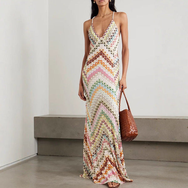 Robe Maxi Graphique Épurée - Silhouette Affinante