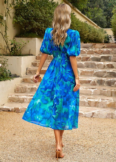 Amélie - Robe midi d'été à col en V et imprimé floral