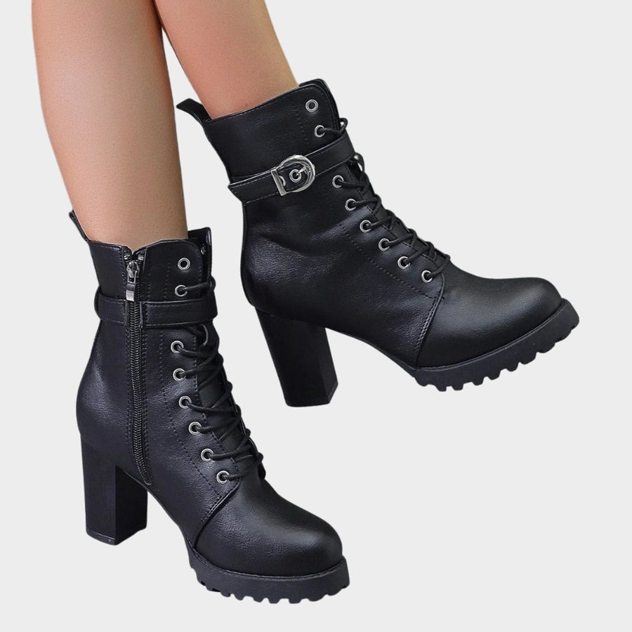 Botas militares com atacadores e fivela lateral