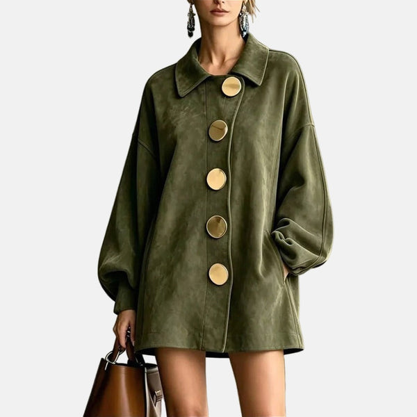 Manteau Mi-Long Boutons Dorés
